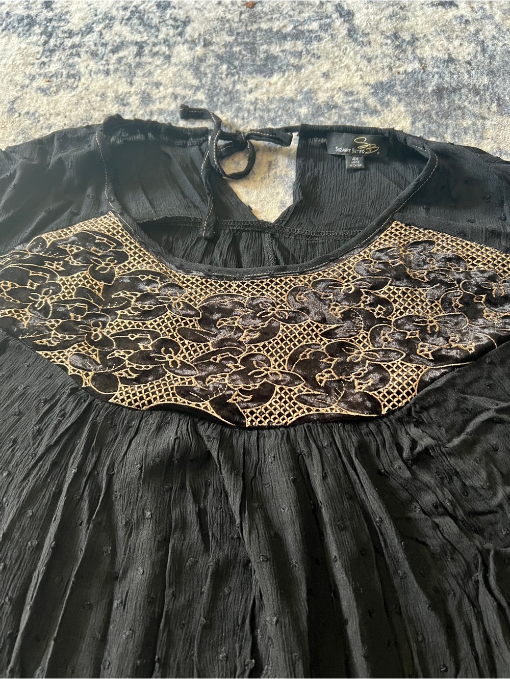 Suzanne Betro Black Blouse with Lace Yoke - Picture 2 of 5